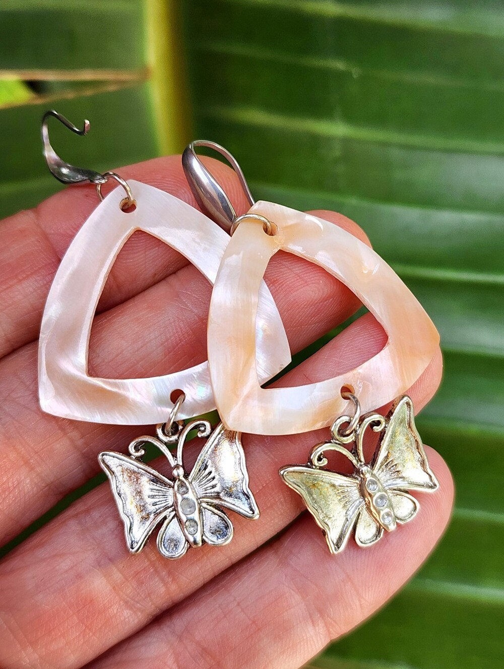 Natural Mother of Pearl Stone Boho Butterfly Silver Earrings Designer jewelry - Picture 7 of 8